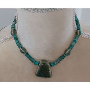 Handmade Turquoise Heishi Bead 16" Necklace Pendant Boho Southwestern
